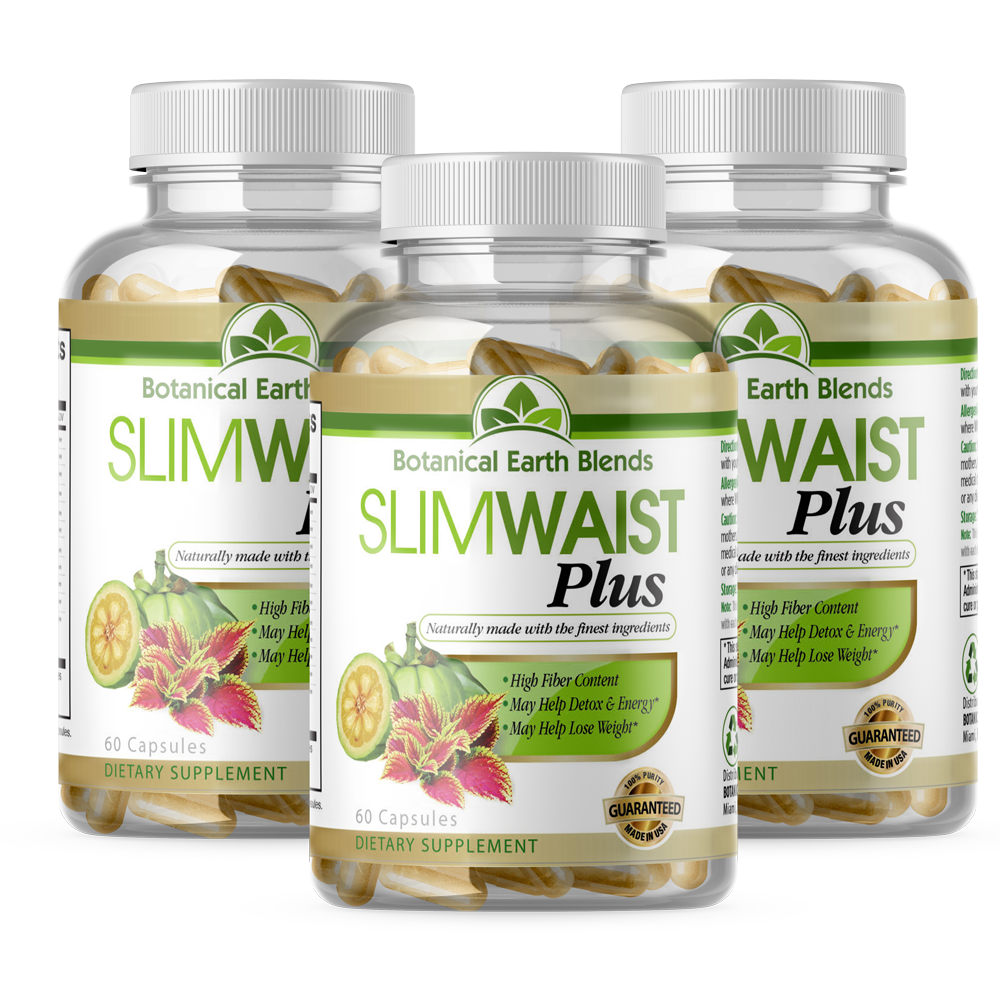 Tres frascos del suplemento natural SlimWaist Plus – apoya la desintoxicación, energía, pérdida de peso y digestión